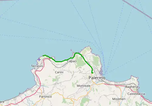 Route map Palermo Airport - Palermo, Sicily Island, 27 km, approx. 26 min