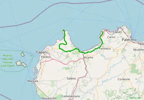 Route map Palermo Airport - San Vito Lo Capo, Sicily Island, 79 km, approx. 101 min