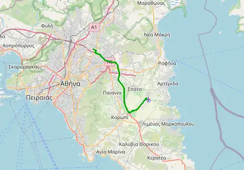 Route map Athens Airport - Athens, Marousi, 27 km, approx. 25 min