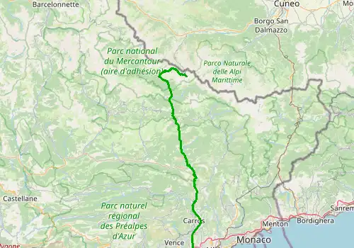 Route map Nice Airport - Isola 2000, 88 km, approx. 98 min
