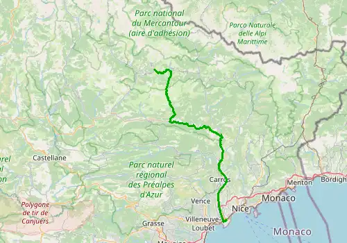 Route map Nice Airport - Valberg, 81 km, approx. 89 min