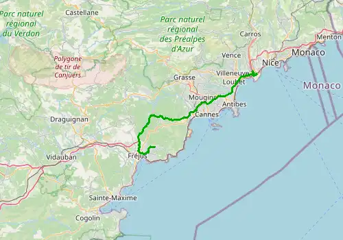 Route map Nice Airport - Saint Raphael, 67 km, approx. 61 min