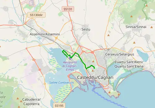 Route map Cagliari Airport - Cagliari, Sardinia, 11 km, approx. 36 min
