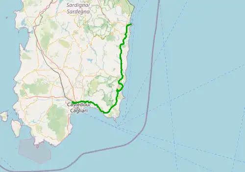 Route map Cagliari Airport - Arbatax, Sardinia, 155 km, approx. 164 min