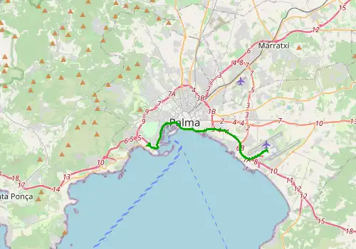 Route map Majorca Airport - Cala Millor, Majorca, 14 km, approx. 20 min