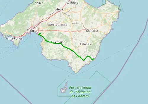 Route map Majorca Airport - Cala d\