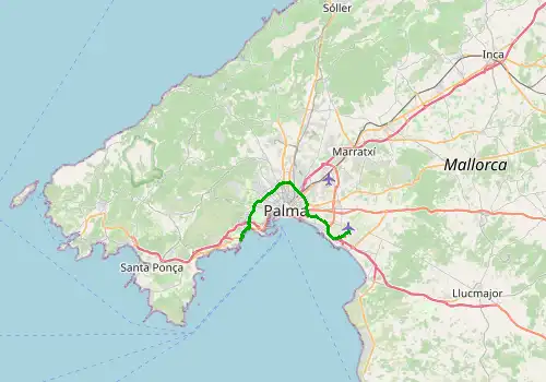 Route map Majorca Airport - Illetas, Majorca, 20 km, approx. 24 min