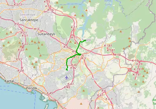 Route map Istanbul Sabiha Gokcen Airport - Istanbul, Pendik, 10 km, approx. 16 min