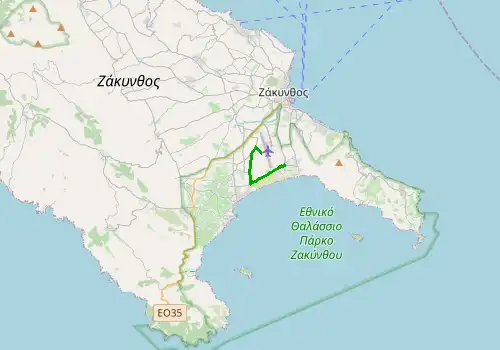 Route map Zakynthos Airport - Kalamaki, Zakynthos, 5 km, approx. 6 min