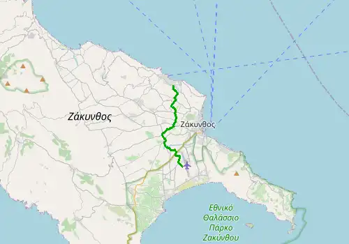 Route map Zakynthos Airport - Tsilivi, Zakynthos, 10 km, approx. 12 min