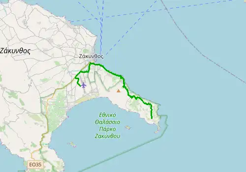 Route map Zakynthos Airport - Vassilikos, Zakynthos, 18 km, approx. 20 min