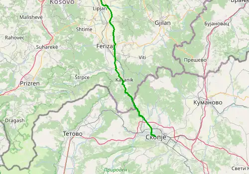 Route map Pristina Airport - Skopje, 96 km, approx. 84 min