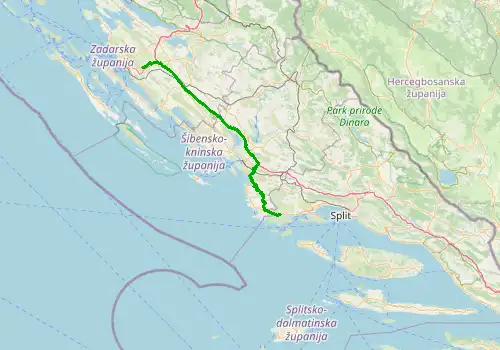 Route map Zadar Airport - Marina Dalmacija Sukosan, 115 km, approx. 98 min