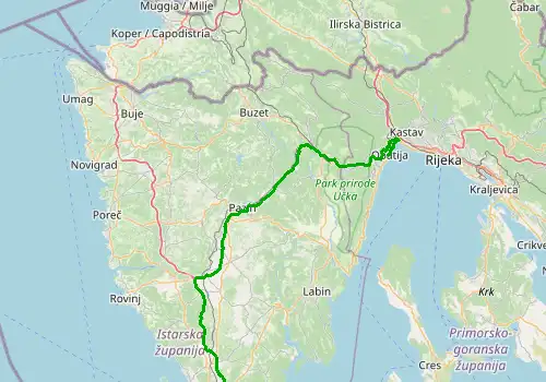 Route map Pula Airport - Opatija, 97 km, approx. 74 min
