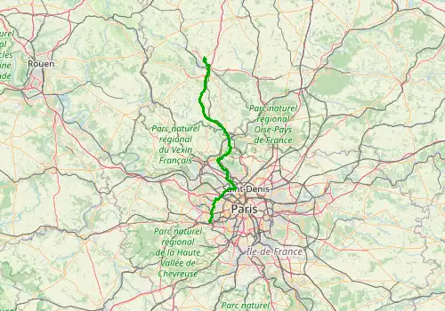 Route map Paris Beauvais Airport - Versailles Area, 100 km, approx. 82 min