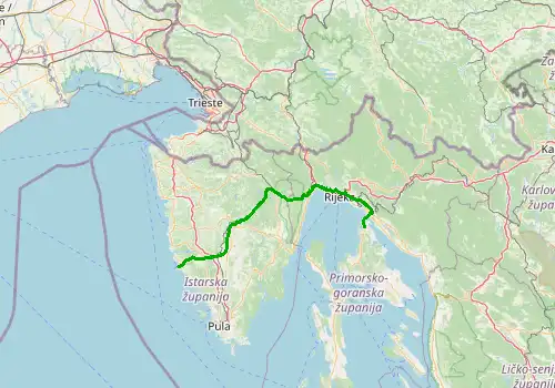 Route map Rijeka Airport - Rovinj, 115 km, approx. 110 min
