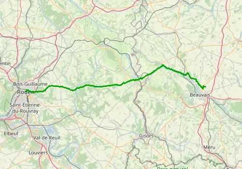 Route map Paris Beauvais Airport - Rouen, 87 km, approx. 98 min