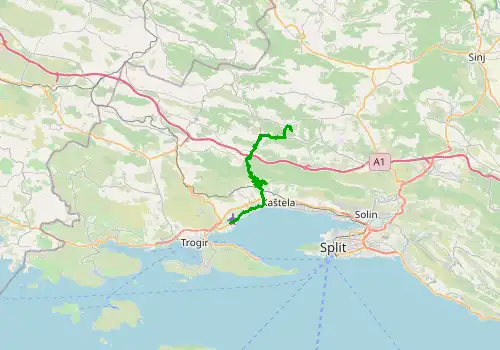 Route map Split Airport - Kastel Stari, 27 km, approx. 35 min