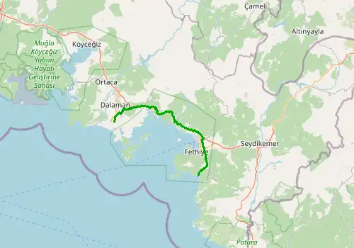 Route map Dalaman Airport - Hisaronu Oludeniz, 60 km, approx. 65 min