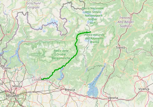 Route map Bergamo Airport - Passo del Tonale, 126 km, approx. 152 min