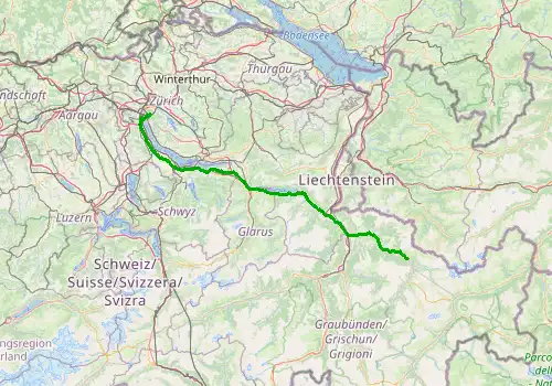 Route map Zurich Airport - Klosters, 137 km, approx. 114 min