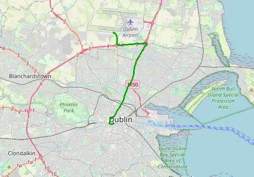 Route map Dublin Airport - Dublin City Centre, 13 km, approx. 20 min