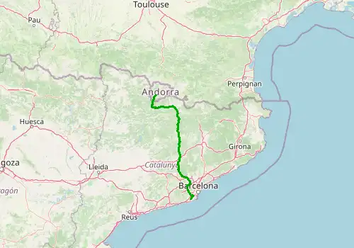 Route map Barcelona  Airport - Grandvalira, 205 km, approx. 180 min
