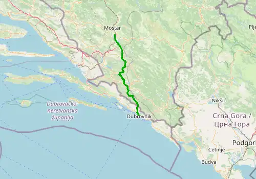 Route map Mostar Airport - Dubrovnik, 105 km, approx. 143 min