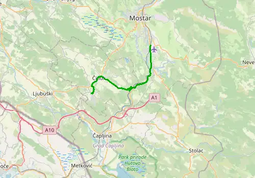 Route map Mostar Airport - Medjugorje, 28 km, approx. 33 min
