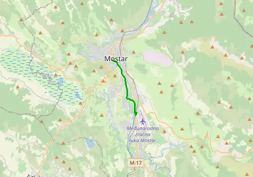 Route map Mostar Airport - Mostar, 8 km, approx. 12 min