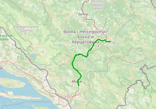 Route map Mostar Airport - Sarajevo, 130 km, approx. 147 min