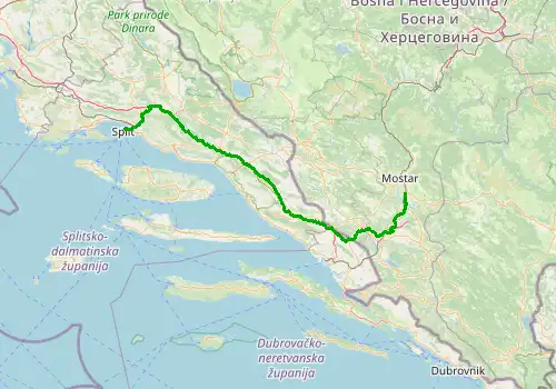 Route map Mostar Airport - Split, 167 km, approx. 122 min