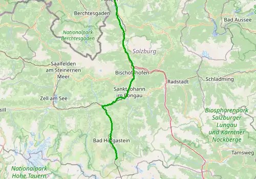 Route map Salzburg Airport - Bad Gastein, 99 km, approx. 97 min