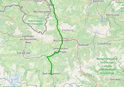 Route map Salzburg Airport - Bad Hofgastein, 92 km, approx. 87 min