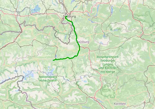 Route map Salzburg Airport - Kaprun, 101 km, approx. 91 min