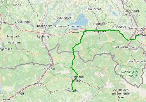 Route map Salzburg Airport - Kitzbuhel, 99 km, approx. 102 min