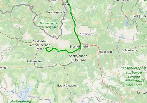Route map Salzburg Airport - Maria Alm am Steinernen Meer, 90 km, approx. 85 min