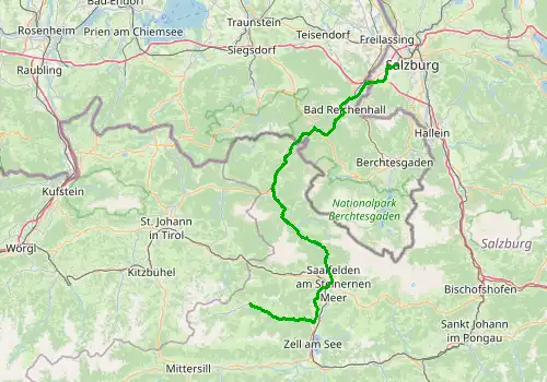 Route map Salzburg Airport - Saalbach Hinterglemm, 89 km, approx. 108 min