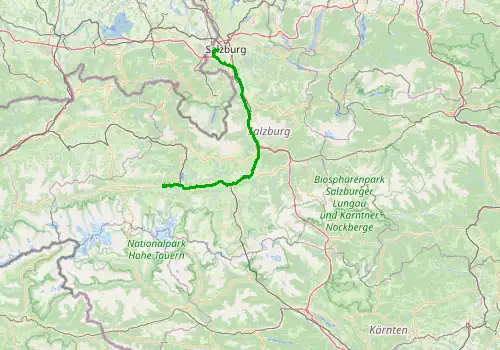 Route map Salzburg Airport - Zell am See, 105 km, approx. 95 min