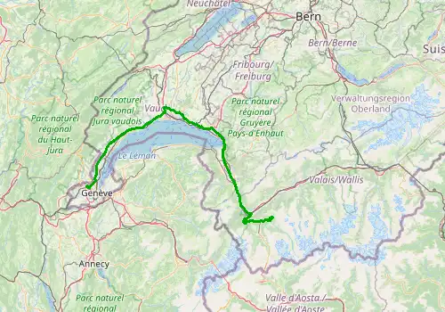 Route map Geneva Airport - Verbier, 163 km, approx. 127 min