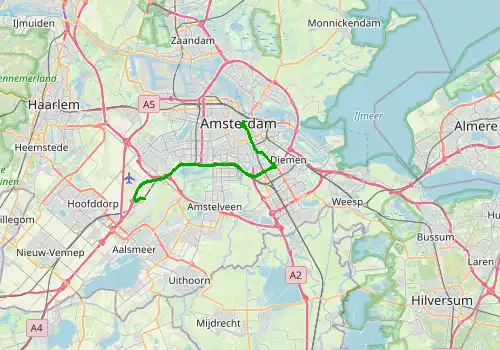 Route map Amsterdam Airport - Amsterdam, 23 km, approx. 30 min