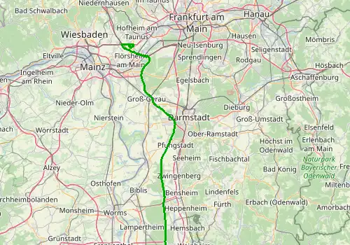 Route map Frankfurt Airport - Heidelberg, 98 km, approx. 60 min