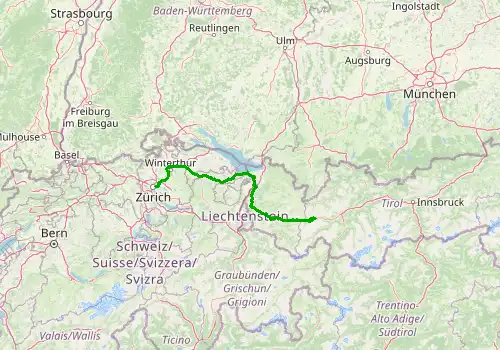 Route map Zurich Airport - St Anton am Arlberg, 202 km, approx. 160 min