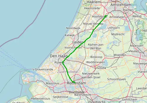 Route map Amsterdam Airport - Rotterdam, 59 km, approx. 47 min