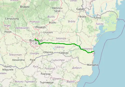 Route map Bucharest Otopeni Airport - Constanta, 243 km, approx. 156 min