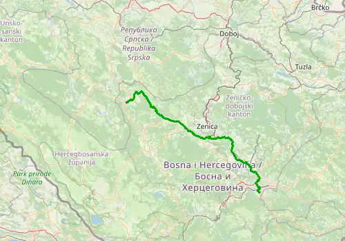 Route map Sarajevo Airport - Jajce, 147 km, approx. 159 min
