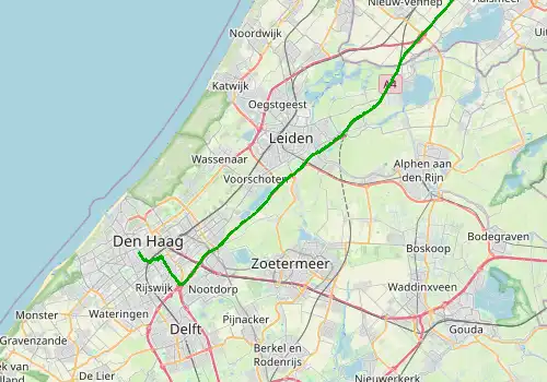 Route map Amsterdam Airport - Hague (Den Haag), 47 km, approx. 42 min