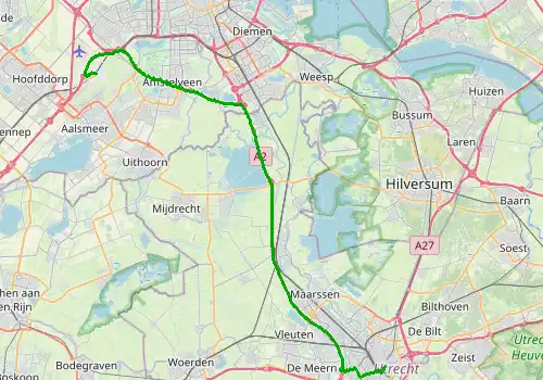 Route map Amsterdam Airport - Utrecht, 48 km, approx. 43 min