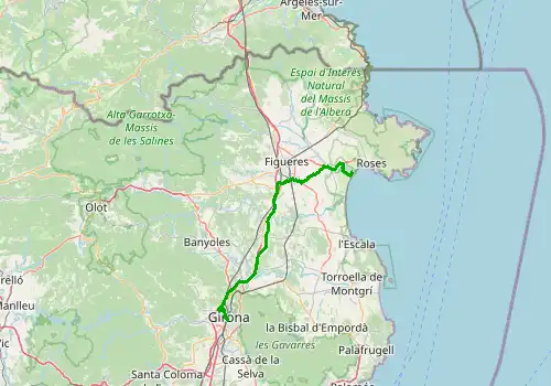 Route map Girona Airport - Empuriabrava, 56 km, approx. 54 min