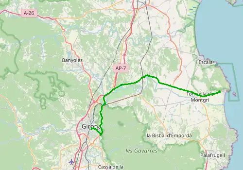 Route map Girona Airport - L Estartit, 45 km, approx. 56 min